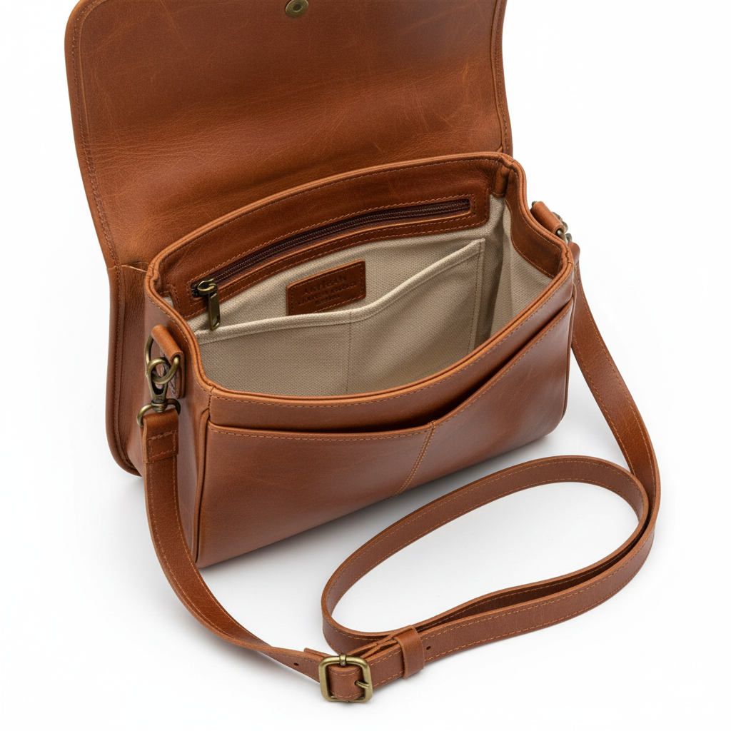 Leather Crossbody Bag - Interior