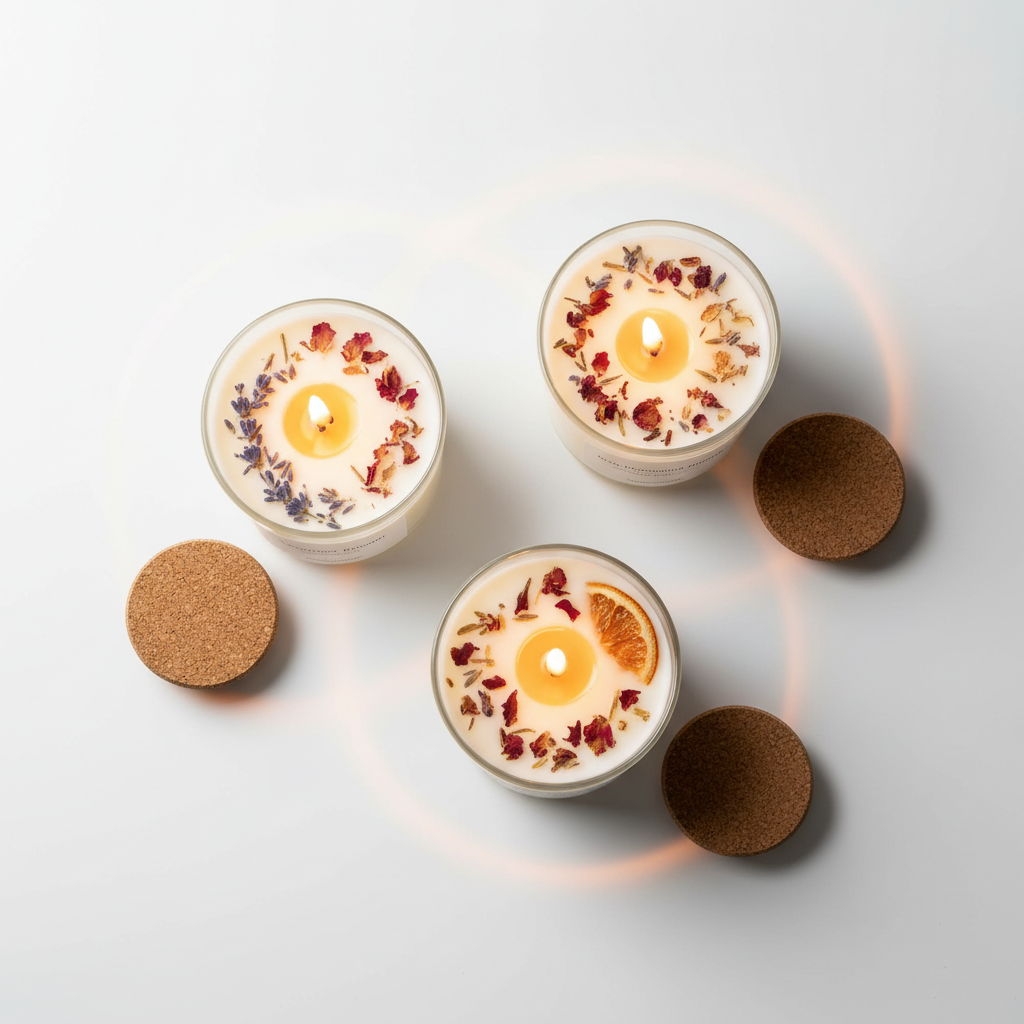 Scented Soy Candle Trio - Lit Flat Lay