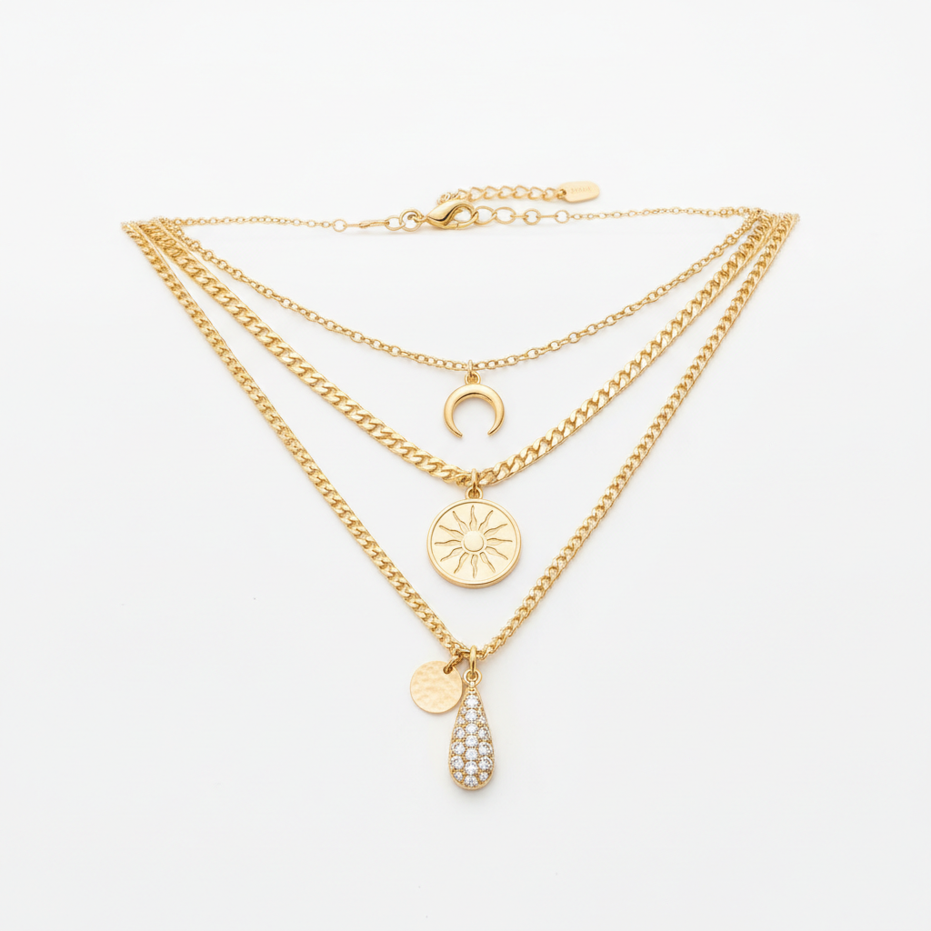 Statement Layered Necklace - Flat Lay